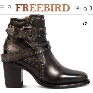 Freebird Studded Black Patsy Ankle Heeled Boots Dark Brown Genuine Leather NEW